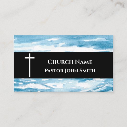 Church Pastor Abstract Blue Ocean Christian 名刺 (正面)