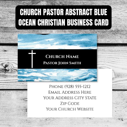 Church Pastor Abstract Blue Ocean Christian 名刺