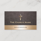 Church Pastor Elegant Dark Leather Gold Border 名刺 (正面)