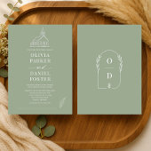 Church Religious Sage Green Line Art Wedding 招待状