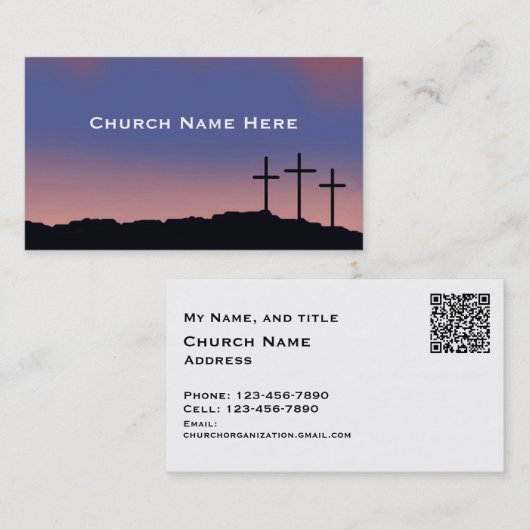 Church / Religious Three crosses with QR code 名刺 (正面/裏面)