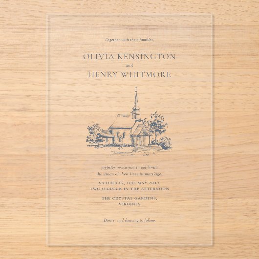 Church Venue Sketch Minimalist Wedding  アクリル招待状 (正面)