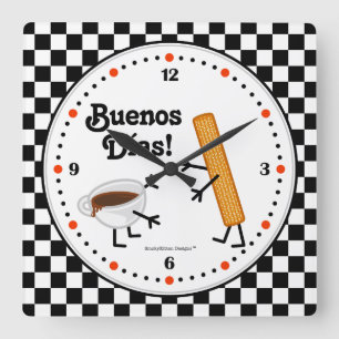 ChurroおよびチョコレートBuenos Dias -フレンドリーな食糧 スクエア壁時計