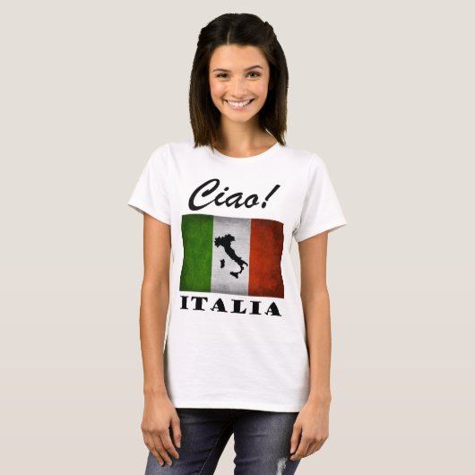 Ciao! イタリアTricoloreのイタリアのイタリアンな旗の地図 Tシャツ (正面フル)