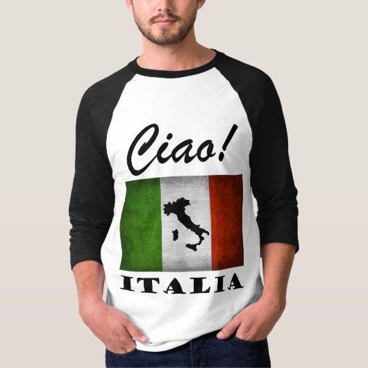 Ciao! イタリアTricoloreのイタリアのイタリアンな旗の地図 Tシャツ (正面)