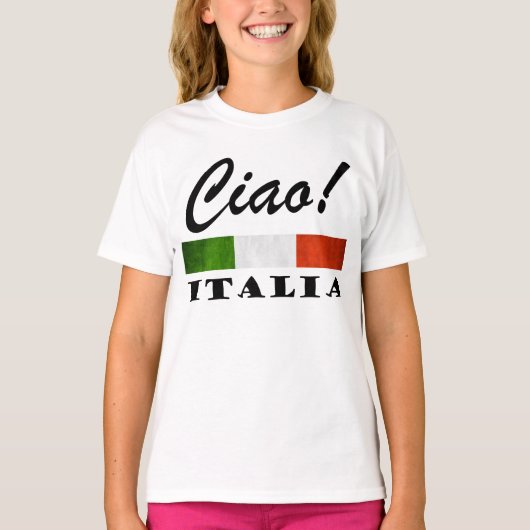 Ciao! イタリアTricolore緑の白く赤いイタリアの旗 Tシャツ (正面)