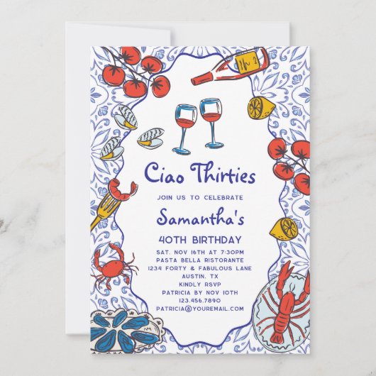Ciao 30s Italian Seafood Wine Dinner 40th Birthday 招待状 (正面)