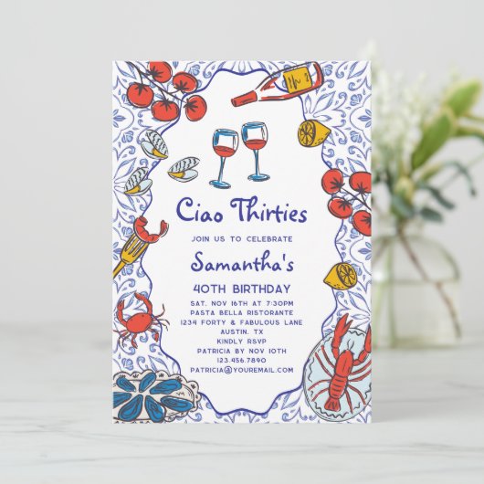 Ciao 30s Italian Seafood Wine Dinner 40th Birthday 招待状 (スタンド正面)