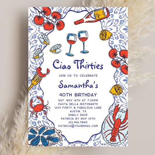 Ciao 30s Italian Seafood Wine Dinner 40th Birthday 招待状