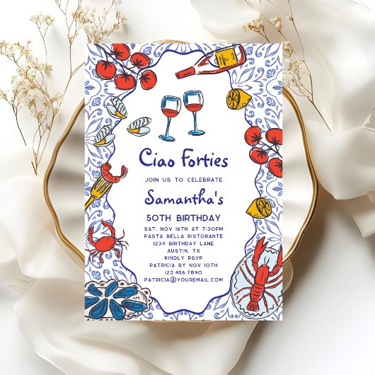 Ciao 40s Italian Seafood Wine Dinner 50th Birthday 招待状