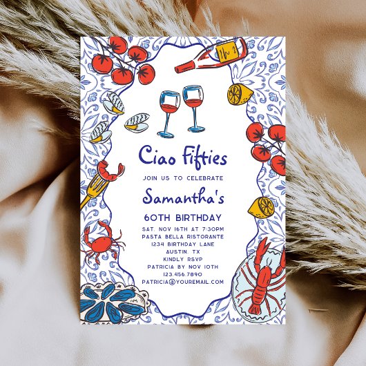 Ciao 50s Italian Seafood Wine Dinner 60th Birthday 招待状