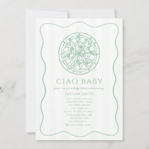 Ciao Baby グリーン ピザ ニュートラル ベビーシャワー 招待状