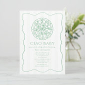 Ciao Baby グリーン ピザ ニュートラル ベビーシャワー 招待状 (スタンド正面)