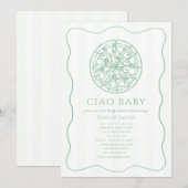 Ciao Baby グリーン ピザ ニュートラル ベビーシャワー 招待状 (正面/裏面)