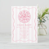Ciao Baby ピンクのピザガールベビーシャワー 招待状 (スタンド正面)
