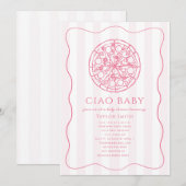 Ciao Baby ピンクのピザガールベビーシャワー 招待状 (正面/裏面)