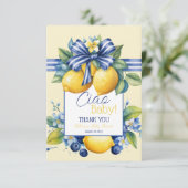 Ciao Baby Blue Bow Tile Lemon Baby Shower サンキューカード (スタンド正面)