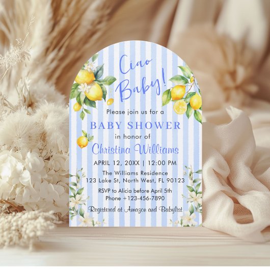 Ciao Baby Blue Citrus Lemon Baby Shower Invitation 招待状