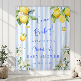 Ciao Baby Blue Citrus Lemons Baby Shower Backdrop タペストリー