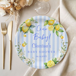 Ciao Baby Blue Lemons Baby Shower Paper Plate ペーパープレート
