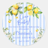 Ciao Baby Blue Stripe Lemon Baby Shower Thank you ラウンドシール (正面)