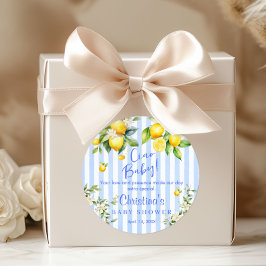 Ciao Baby Blue Stripe Lemon Baby Shower Thank you ラウンドシール
