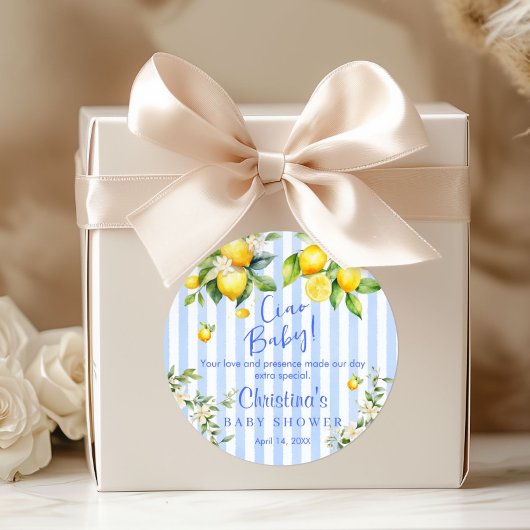 Ciao Baby Blue Stripe Lemon Baby Shower Thank you ラウンドシール