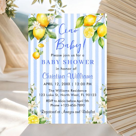 Ciao Baby Citrus Lemon Baby Shower Invitation 招待状