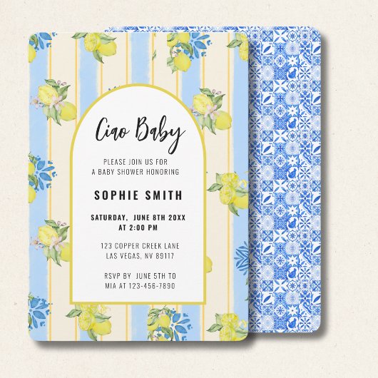 Ciao Baby, Fresh Lemons, Italian Blue Tiles  招待状
