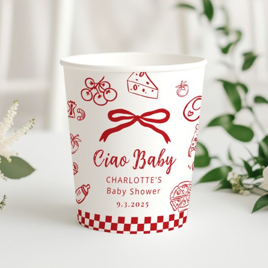 Ciao Baby Hand drawn Whimsical Bow Baby Shower 紙コップ