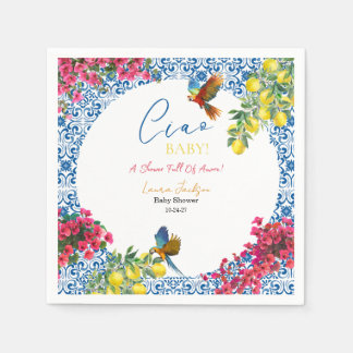 Ciao Baby Italian Blue Tile Lemons Baby Shower スタンダードカクテルナプキン