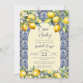  Ciao Baby Italian Blue Tiles & Lemon Baby Shower 招待状 (正面)