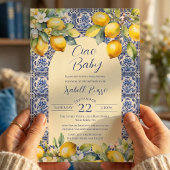  Ciao Baby Italian Blue Tiles & Lemon Baby Shower 招待状
