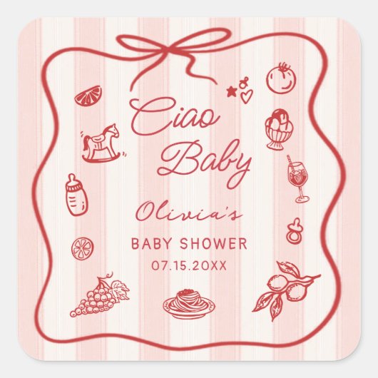 Ciao Baby Italian Lemon Baby Shower Sticker スクエアシール (正面)