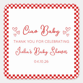 Ciao Baby! Italian Red Baby Shower Thank You スクエアシール