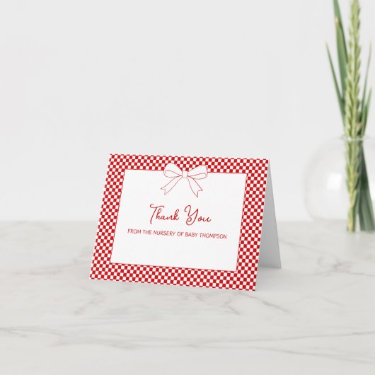 Ciao Baby! Italian Red Bow Gingham Baby Shower サンキューカード (正面)