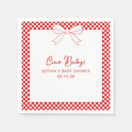 Ciao Baby! Italian Red GIngham Bow Baby Shower スタンダードカクテルナプキン
