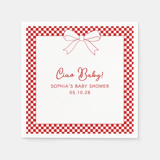 Ciao Baby! Italian Red GIngham Bow Baby Shower スタンダードカクテルナプキン (正面)