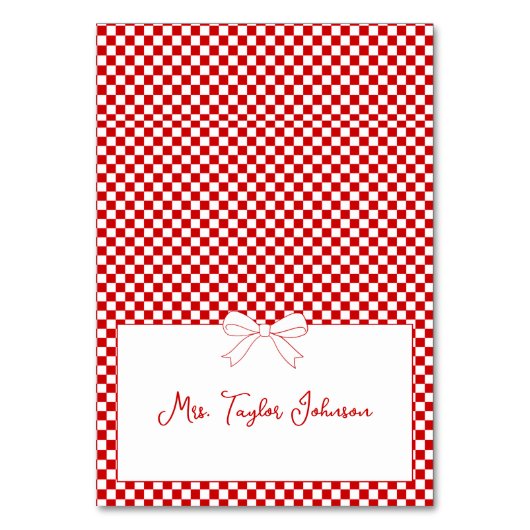 Ciao Baby! Italian Red Gingham Bow Place Card テーブルナンバー (正面)
