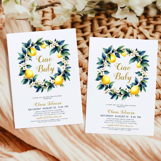 Ciao Baby Lemon Wreath Amalfi Citrus Baby Shower  招待状