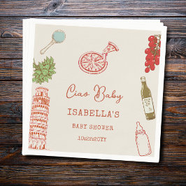 Ciao Baby Line Art Italian Pizza Baby Shower スタンダードカクテルナプキン
