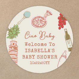 Ciao Baby Line Art Italian Pizza Baby Shower ラウンドシール