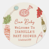 Ciao Baby Line Art Italian Pizza Baby Shower ラウンドシール (正面)