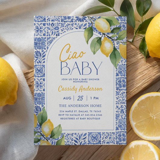 Ciao Baby Mediterranean Tiles Lemon Baby Shower 招待状
