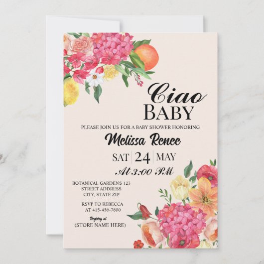 Ciao Baby shower Flower Invitation  招待状 (正面)