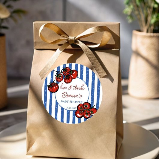 Ciao baby tomato blue Italian baby shower favor ラウンドシール