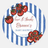 Ciao baby tomato blue Italian baby shower favor ラウンドシール (正面)