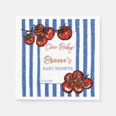 Ciao baby tomato blue stripes Italian baby shower スタンダードカクテルナプキン (正面)