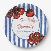 Ciao baby tomato blue stripes Italian baby shower ペーパープレート (正面)