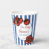 Ciao baby tomato blue stripes Italian baby shower 紙コップ (正面)